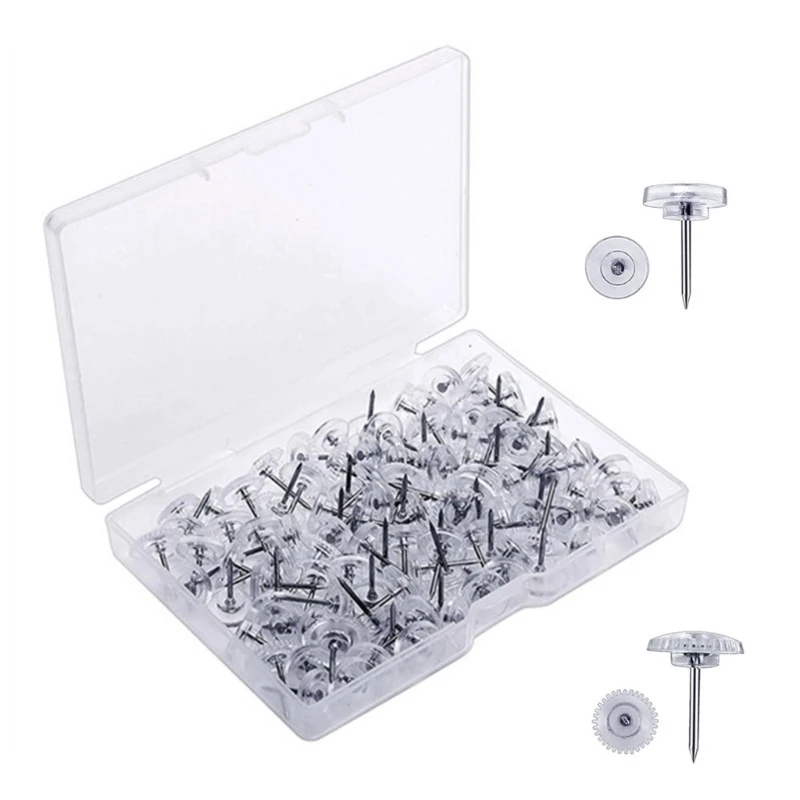 J6PA 50/100/150Pcs Gear-shape Push Pin Flat Head Map Pin Clear Pushpin for Cork Board