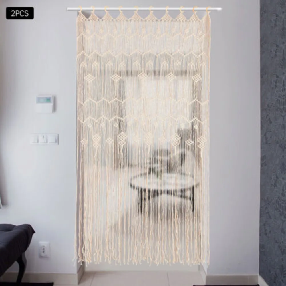 2 x 100% Hand-woven Rustic Woven Window Door Curtains Bohemian Style Curtain Decor Large Macaron Room Dividers Wedding Backdrops