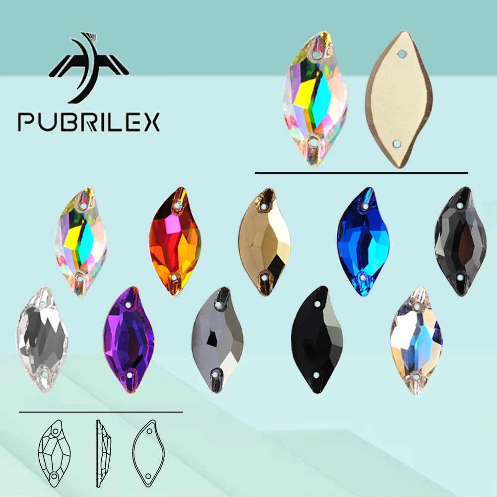 Pubrilex Leaf Shape Sew On Rhinestones SW Flatback Crystal Chamfered Edges Sewing Diamond for Jewelry Garment Applique