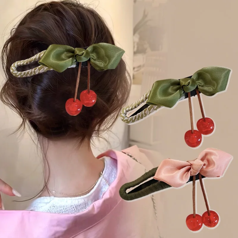 

2026 New Sweet Fabric Bow Cherry Hair Clips for Women Luxury High Grade Pastoral Style Fashion Hair Accessories