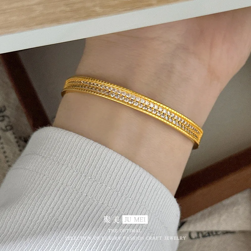 

Luxury 24K 9999 Pure Gold real gold Women's double-row diamond bracelet Mosan diamond inlaid matte buckle bracelet