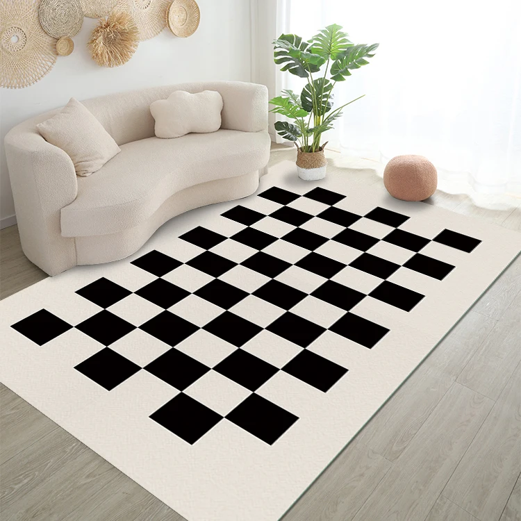 Black White Checkerboard Carpet Living Room Decor Home Sofa Cream Style Girl Bedroom Rug Kitchen Bathroom Anti-skid Floor Mat