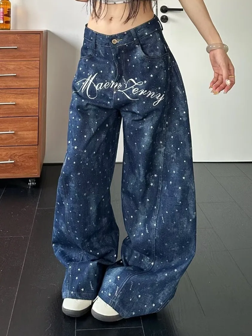 Calças Jeans Retrô Americanas com Estampa de Estrela Hip Hop, Jeans Soltos Unissex, Calças Longas Casuais de Marca da Moda, C...
