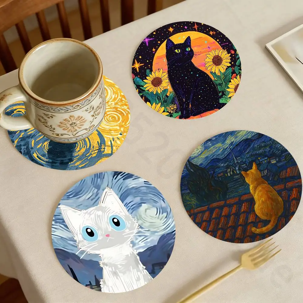 

cat Wooden Coaster Set Coffee Teacup Decoration Coffee Shop Beverage Shop Family Restaurant
