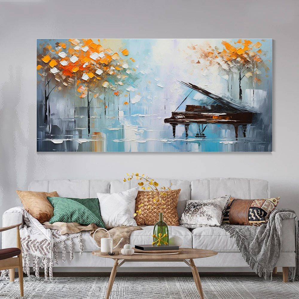 Hand Painted Oil Painting City Landscape Wall Art Autumn Leaves Abstract Canvas Oil Painting Living Room Decorative Painting