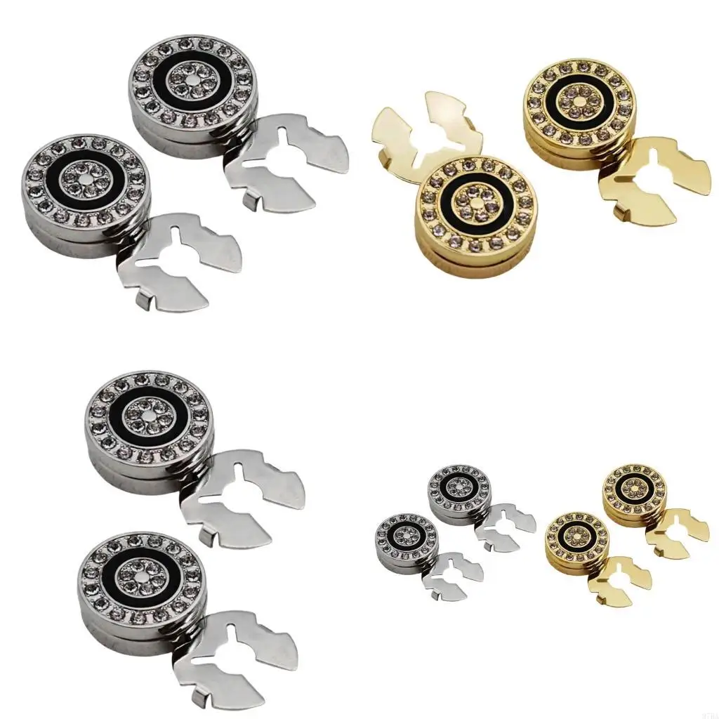 

97BA 1 Pair Korean Styles Button Covers Man Wedding Accessories Round Cuff Links Rhinestones Cufflinks