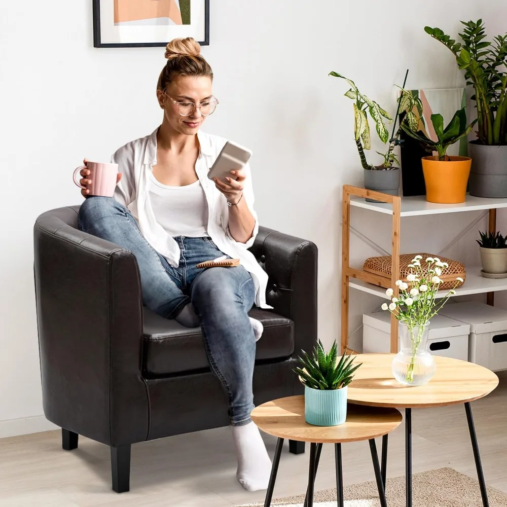 كرسي إيما أكسنت، كرسي برميل من الجلد الصناعي معنقدة بأزرار، كرسي مريح بذراعين من منتصف القرن، كراسي أسطوانية حوض الاستحمام