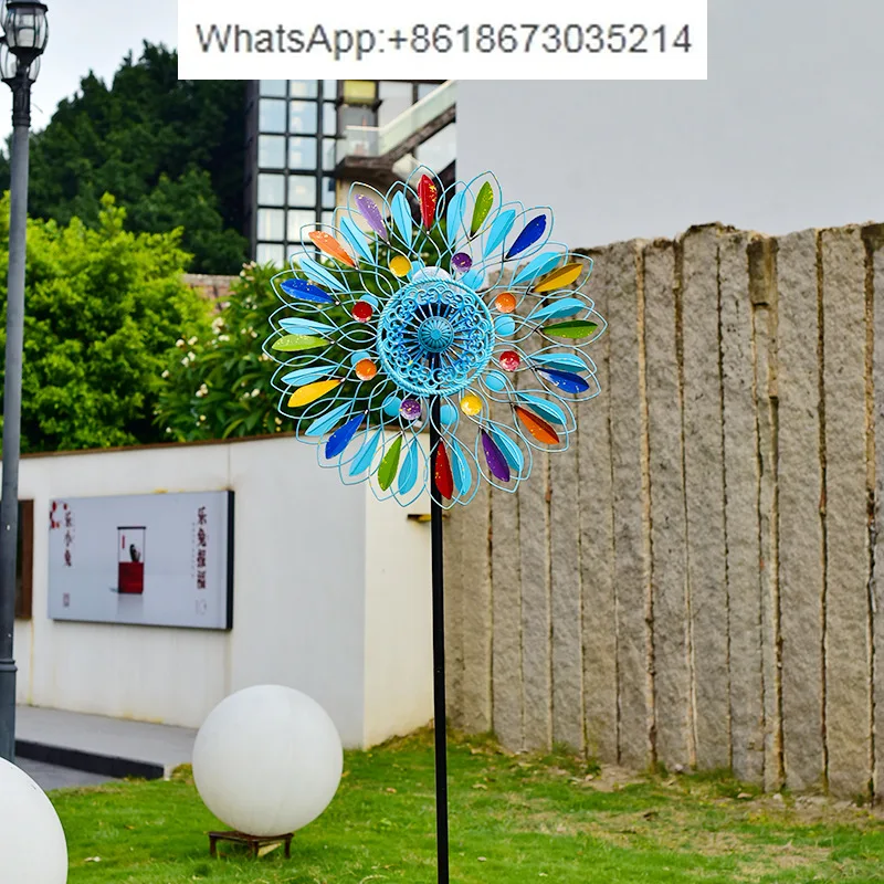 

New outdoor solar light wrought iron color rotating windmill garden garden landscape decoration