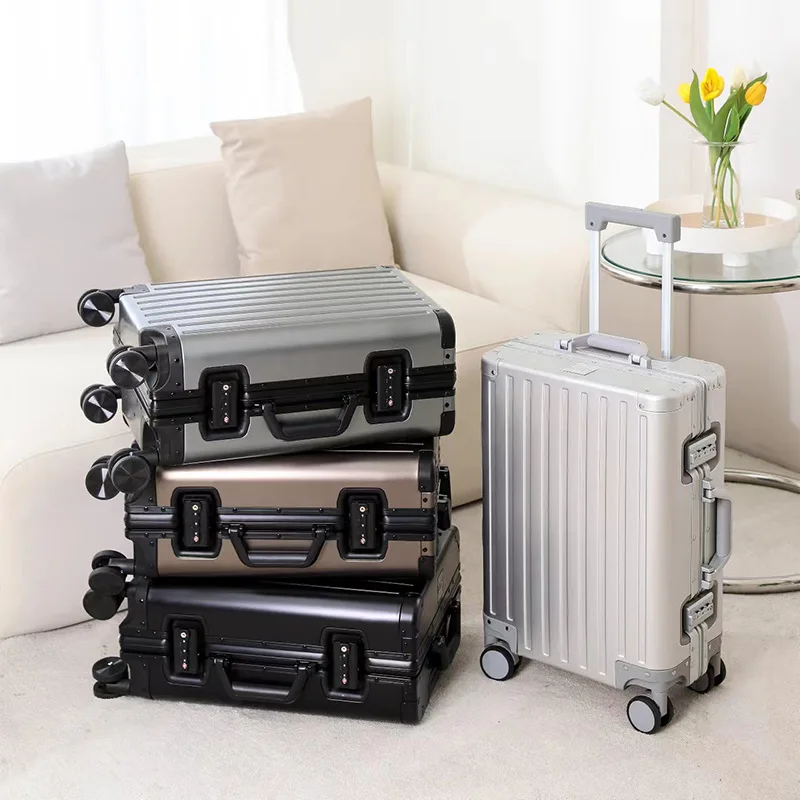 Aluminum Luggage Travel Suitcase Travel Suitcases With Wheels Free Shipping Middle Size Luggage Carry-On 20-Inchfor High-Quality