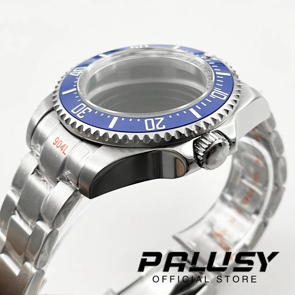 Cezel de cerámica azul, cristal de zafiro, mar profundo, con pulsera reloj grande, Compatible con movimiento NH35, NH36, NH34, 44MM