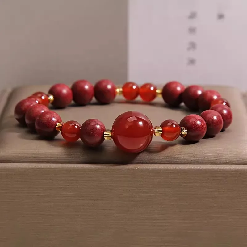 New Chinese style rose and fragrance bead bracelet, women's natural red agate, zodiac year transfer bead bracelet