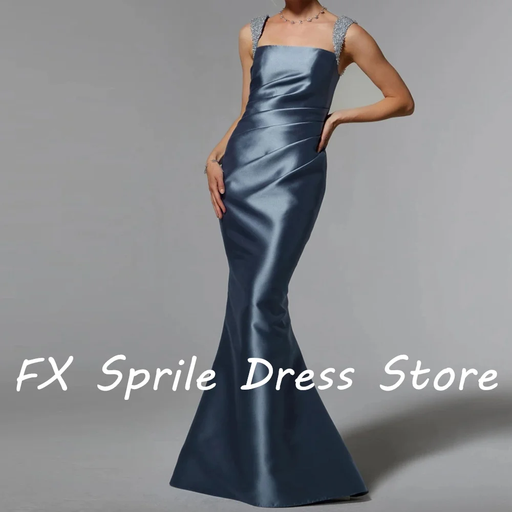 CustomizedStrapless Satin Spaghetti Straps Mermaid Floor Length Backless Sweep Train Crystal Zipper Back Elegant Luxury Evening