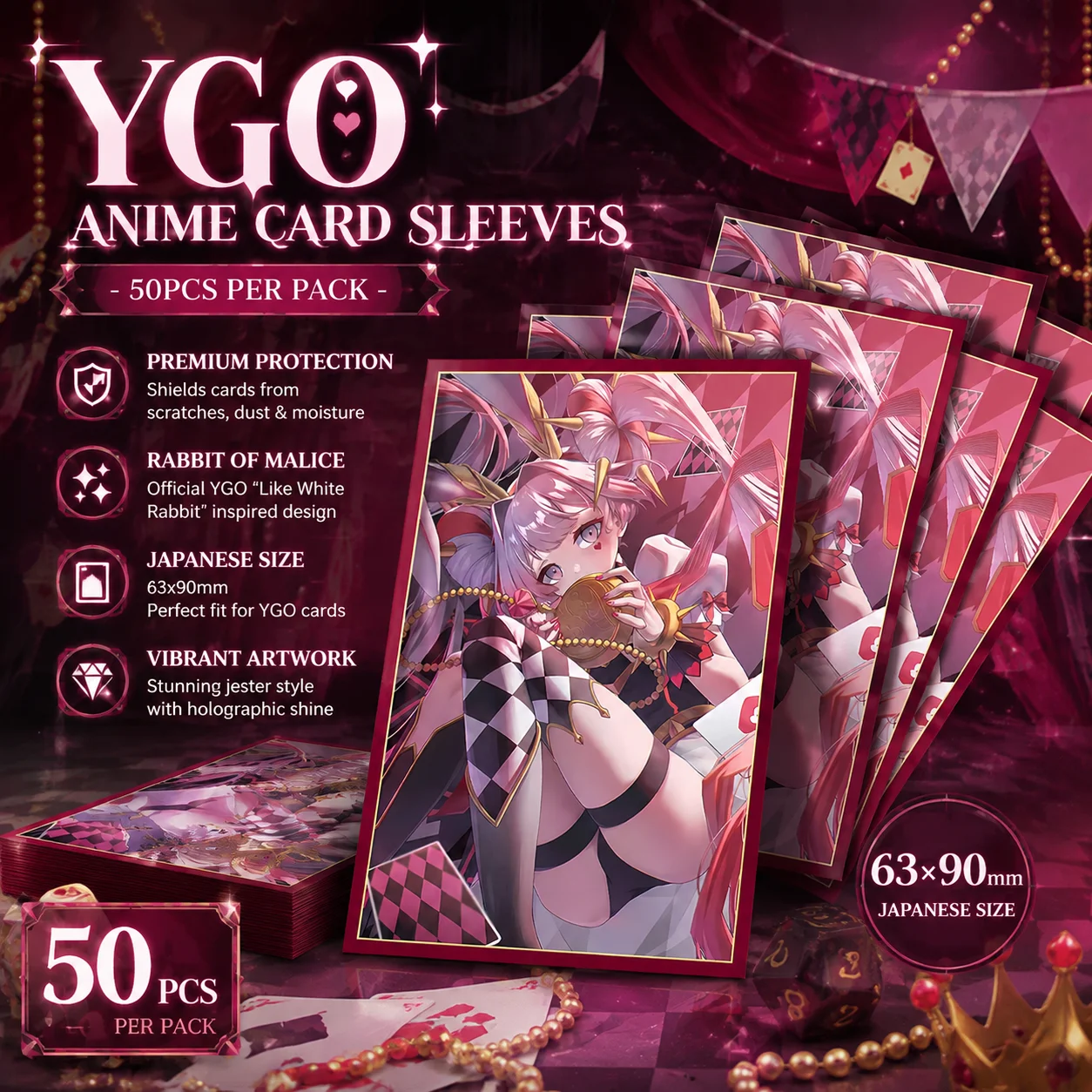 50PCS 63x90mm Malice Themed Holo Anime Card Sleeves Japanese Size Card Sleeves YGO Deck Protector Sleeves for YGO/Mini Photo