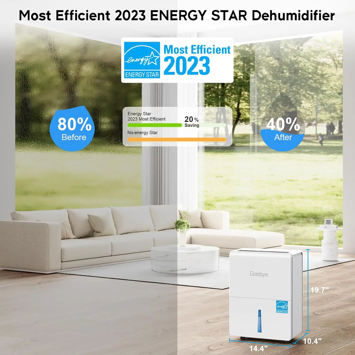 3200 Sq.Dehumidifier for Basement with Drain Hose, Max 95 Pints/Day Dehumidifier for Large Room,Powerful Humidity Control, White