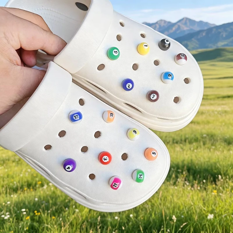 15pcs/Set Hot Sale DIY Hole Shoes Charms For Creative 3D Billiards Buckle Charms Designer Quality Garden Shoe Decoration Gift
