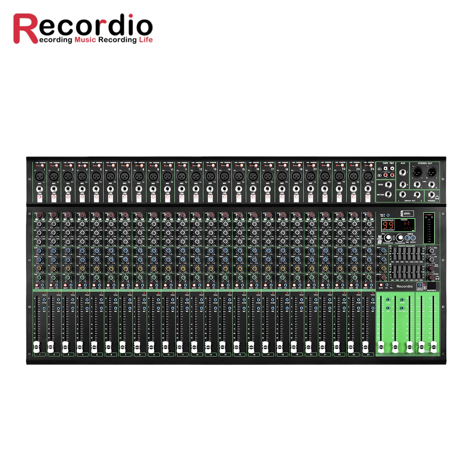 GAX-PK24 Karaoke DJ 24 Channel Audio Mixer Digital Mixing Console Reverb Effects USB Dual 7-Segment Equalizer Sound System