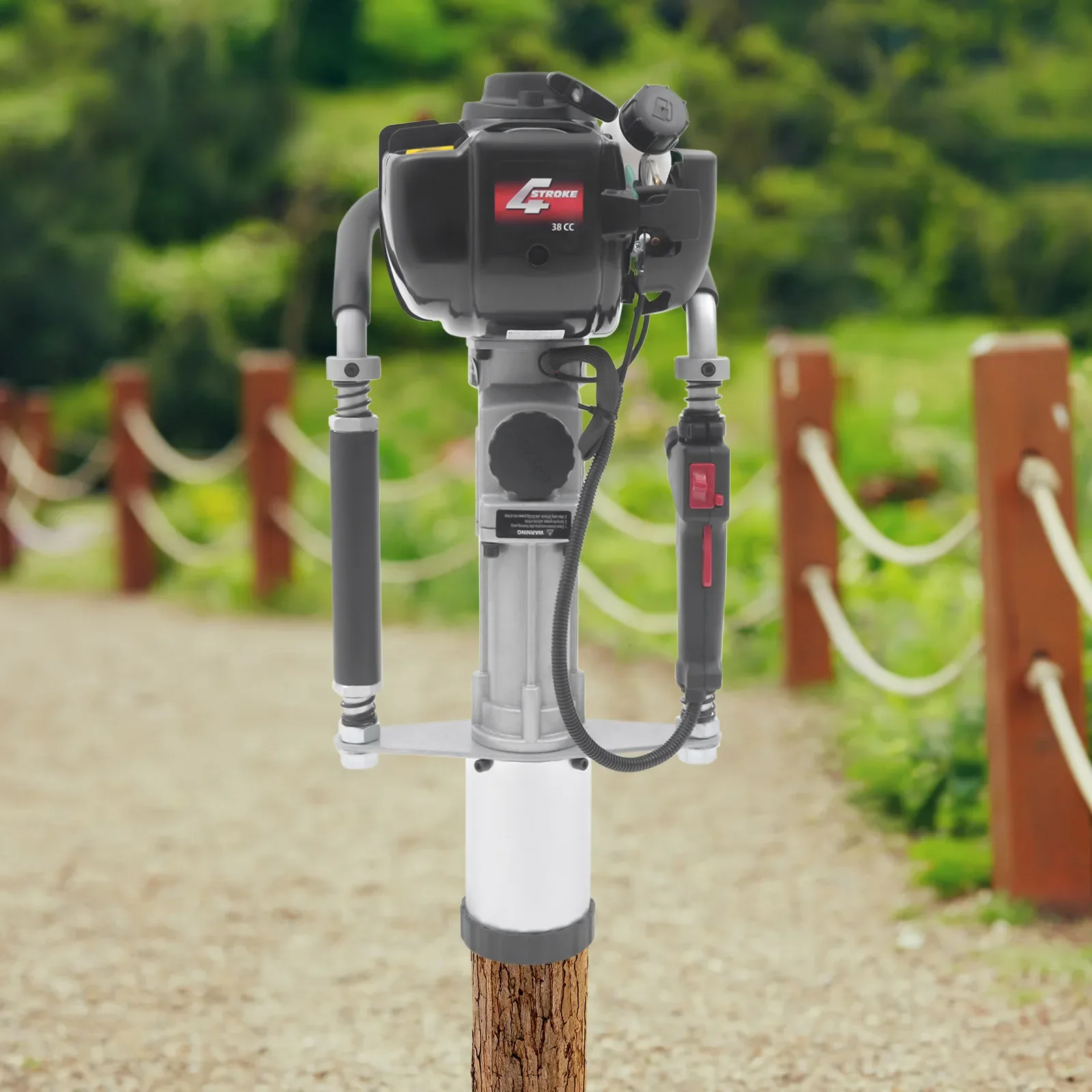 

Modern Gasoline Powered Pile Driver, 37.7cc 4-Stroke Air-Cooled Engine, Hand Pull Start, Impact Energy W/ Tool Storage Case
