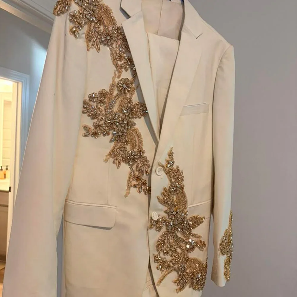 Stylish Slim Fit Mens Suits Floral Jacquard Shawl Lapel 2 Pieces Blazer and Pant Set Tuxedo Set Prom Wedding Dress Business
