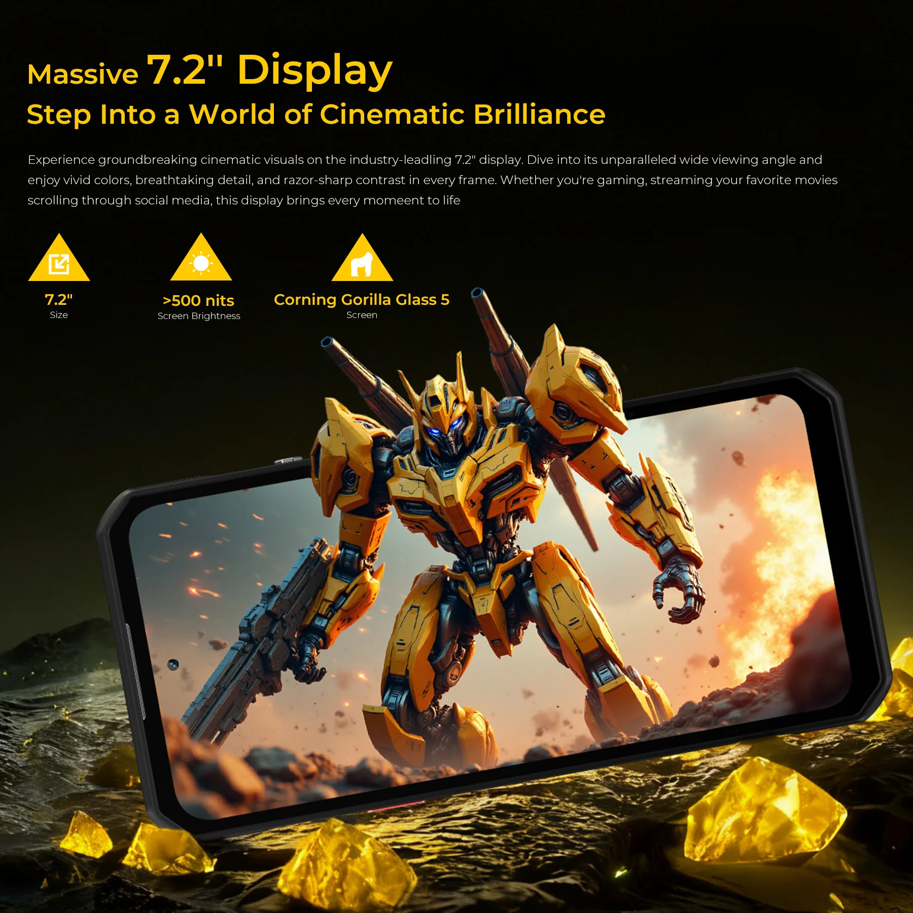 OUKITEL WP60 10000mAh Rugged Phone 7.2” HD+ Display 48GB(16+32) +512GB MTK 7025 Smartphone Android 15, 108MP Camera, NFC, 120Hz