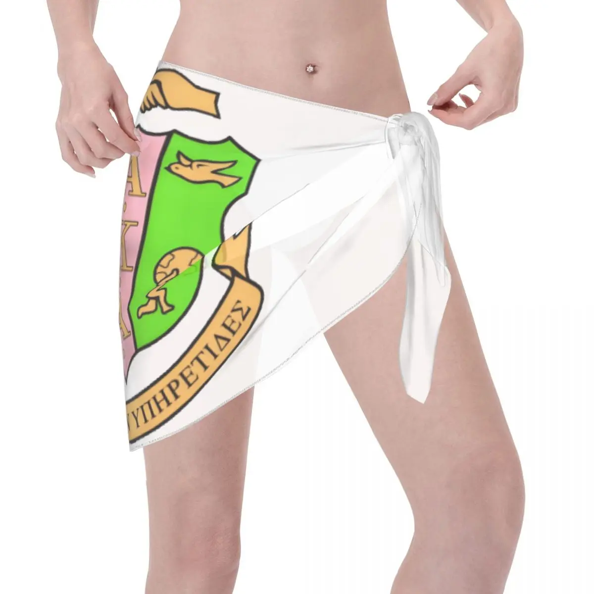 Benutzerdefinierte AKA Sorority Short Sarongs Badeanzug Cover Up Bedruckter rosa und grüner Bikini Wrap Sheer Sarong Beach Wrap