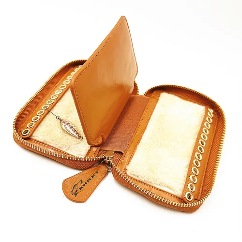 Imagen 2 del producto Bolsa de almacenamiento para anzuelos con lentejuelas para pesca con mosca, billetera de piel de vaca de fieltro para anzuelos, aparejos de cebo para pescadores