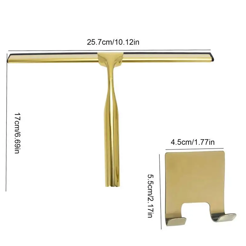 Shower Squeegee Stainless Steel Golden Floor Squeegee with Handle Glass Squeegee for Mirror Tiles Counter Shower Squeegee