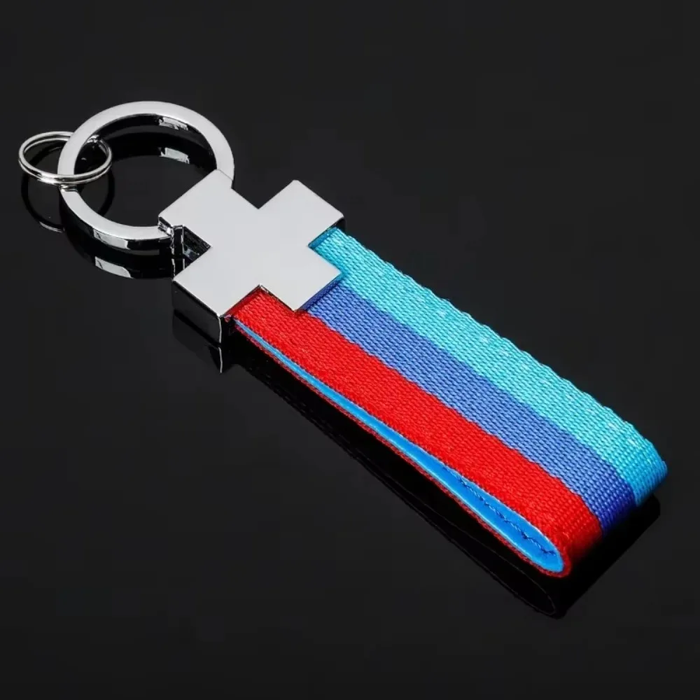 Customized Car Logo Chain Laser Engrave Ribbon Automotive Metal Keychain Pendant Personalized Three Color Nylon Key Ring Gift