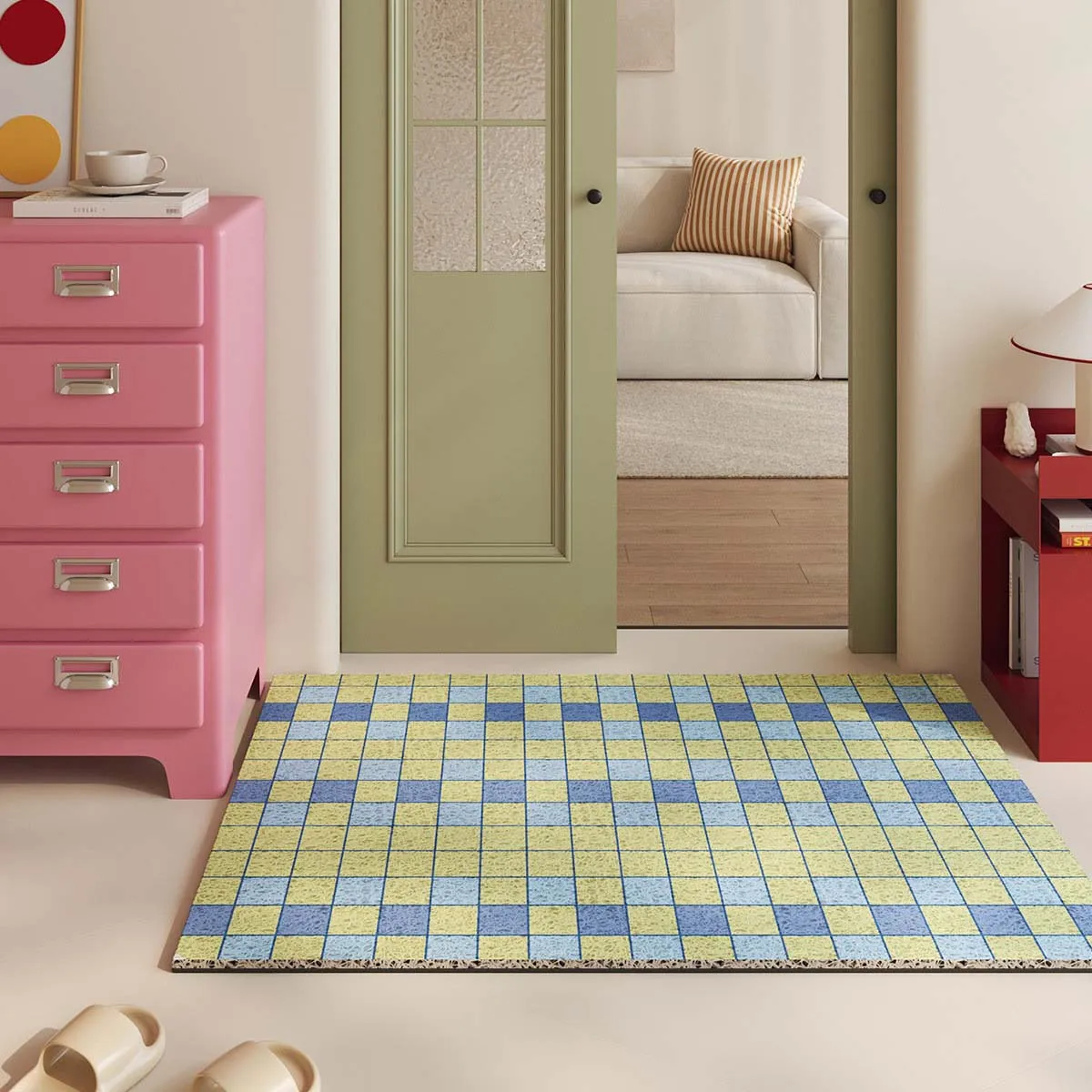 Entrance Doormat Checkerboard Plaid Welcome Rug Anti-slip Carpet Home Decoration Entry Door Mat Dirty Resistant Easy Clean Rugs