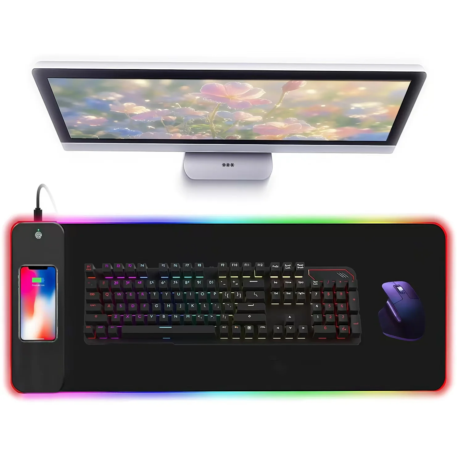 

15W RGB Gaming Mouse Pad with Wireless Charging 14 Lights Touch Button LED Mouse Mat Extra Large Mousepad Non-Slip Rubber Base