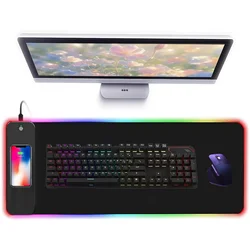 15W RGB Gaming Mouse Pad with Wireless Charging 14 Lights Touch Button LED Mouse Mat Extra Large Mousepad Non-Slip Rubber Base