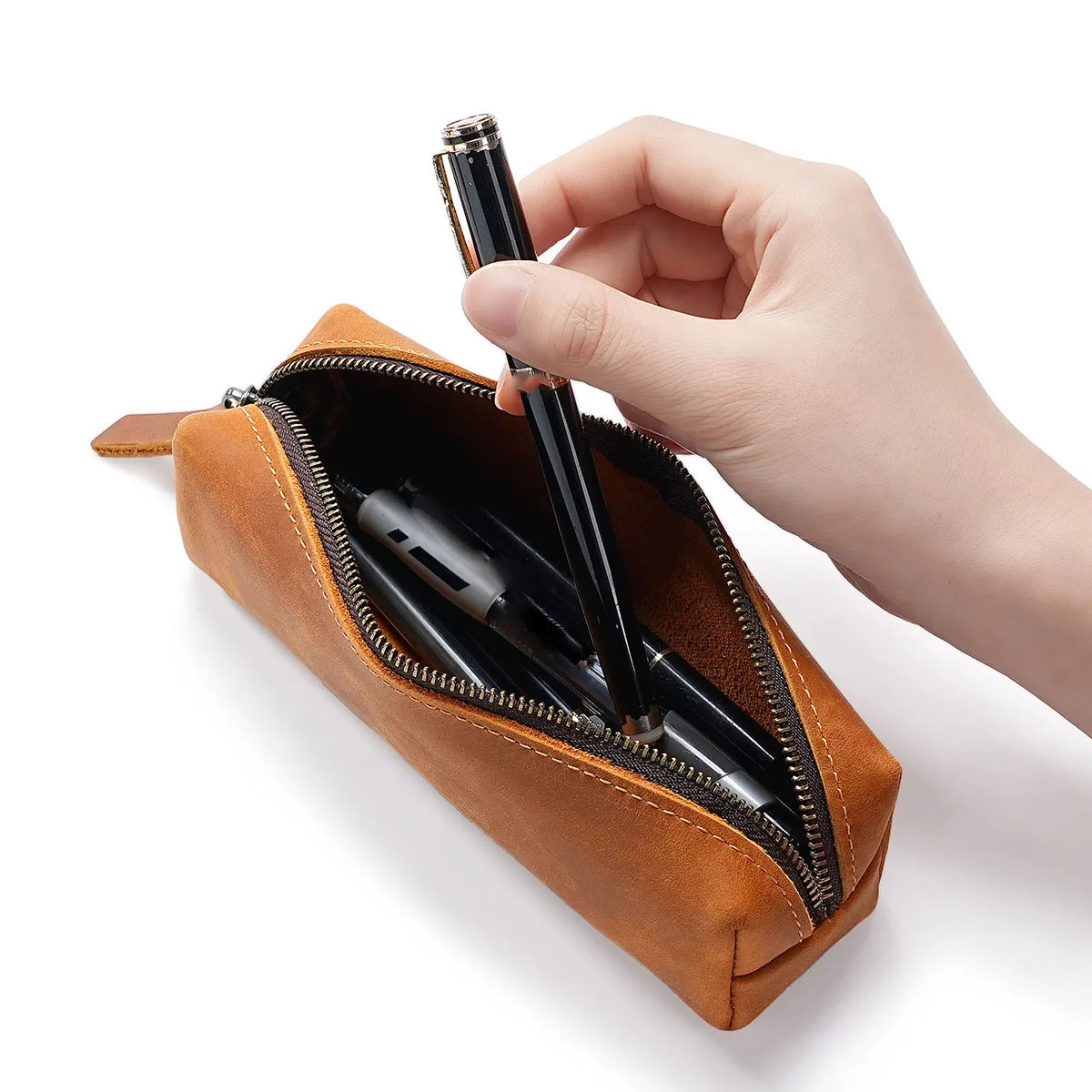 

Кожаный пенал для ручек и карандашей, сумка-органайзер на молнии для школьников, подарок на день рождения