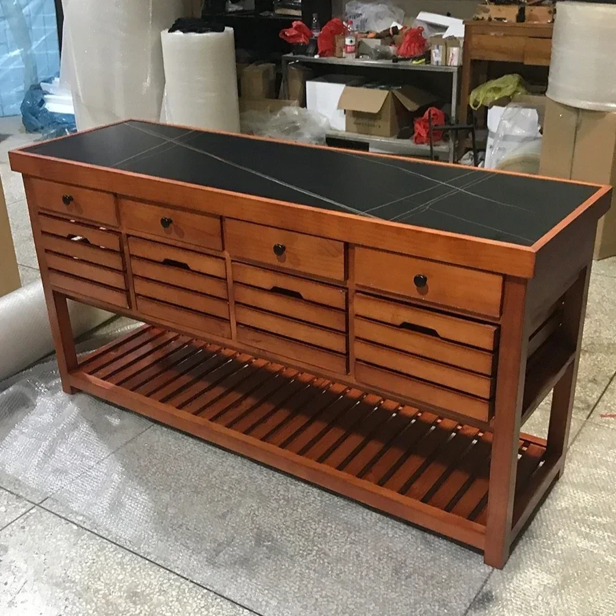 Kitchen island counter open American country retro home solid wood console worktable side cabinet