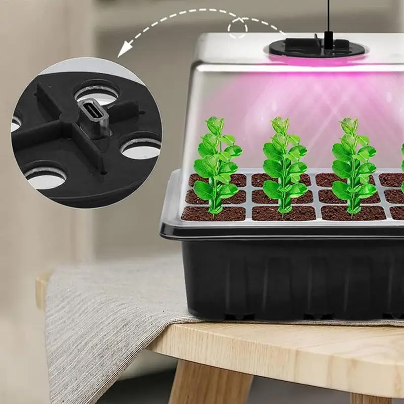 Seedling Trays With Dome Elevated Seedling Starter Trays Kits Indoor Gardening Plant Trays With 8 LED Grow Lights Timing Control