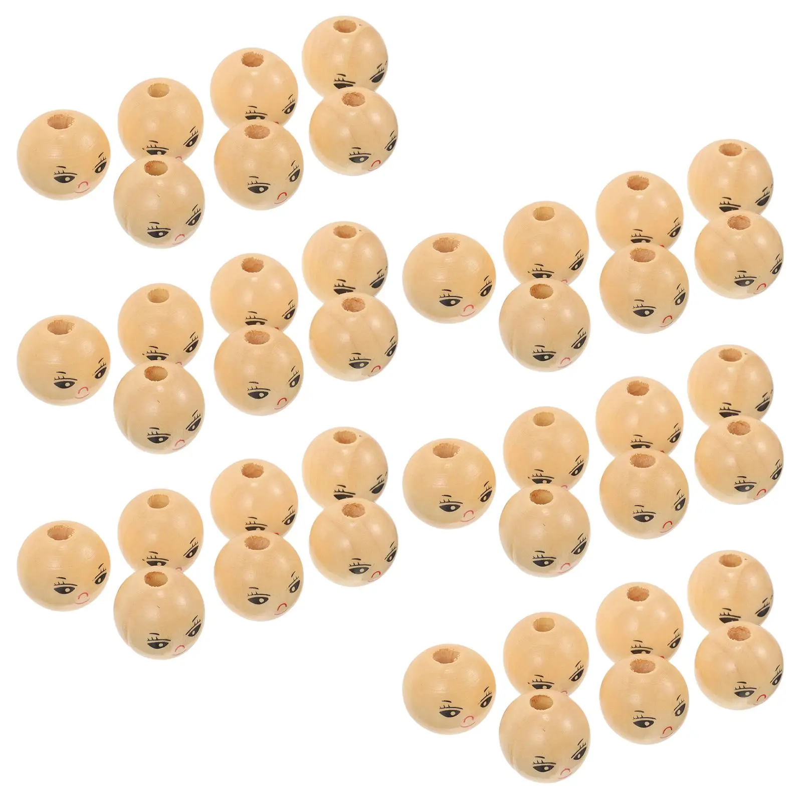

50 Pcs Face Wooden Beads Round Hole Drilled Natural Craft for Wood Beads For Jewelry Making Jewelry Making Bracelets DIY Child