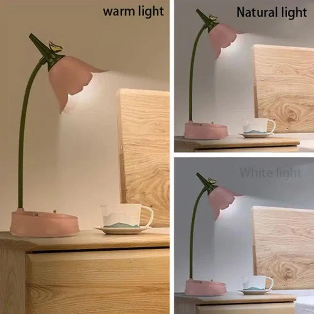 Nordic arte led flores dobrável simples lâmpada de mesa proteção para os olhos lâmpada mesa leitura sala estar quarto decoração da sua casa