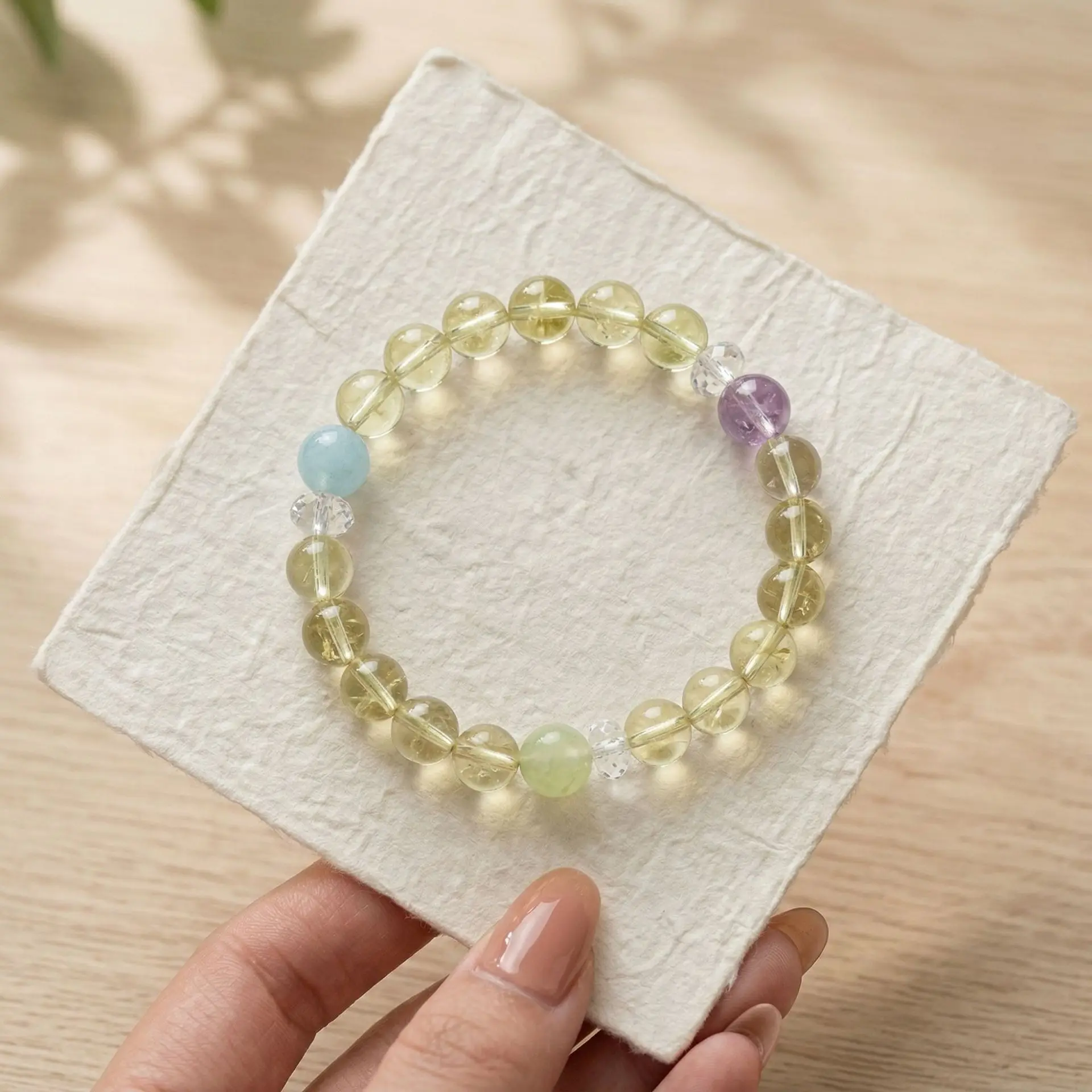 Chinese Style Lucky Citrine Aquamarine Prehnite Amethyst Beaded Bracelet For Women Good Fortune Blessing Jewelry For Daily Wear