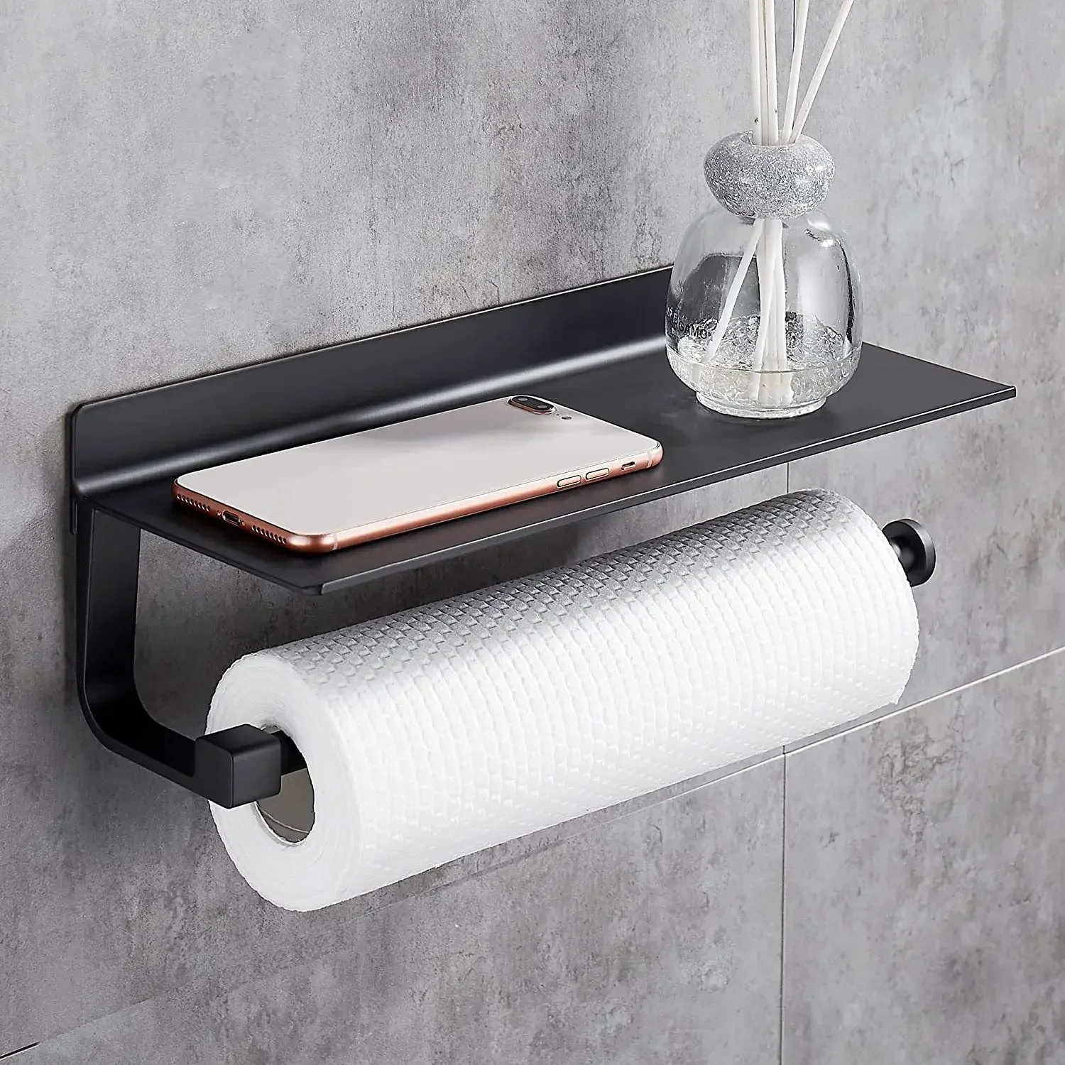 

Household Minimalist No Hole Roll Holder, Bathroom Wall Mounted Frosted Tissue Holder