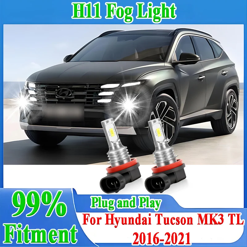 

2 шт. H11 Canbus автомобильные светодиодные противотуманные фары 200 Вт, высокая мощность, дизайн 1:1 для Hyundai Tucson MK3 TL 2016-2018 2019 2020 2021, передние противотуманные фары