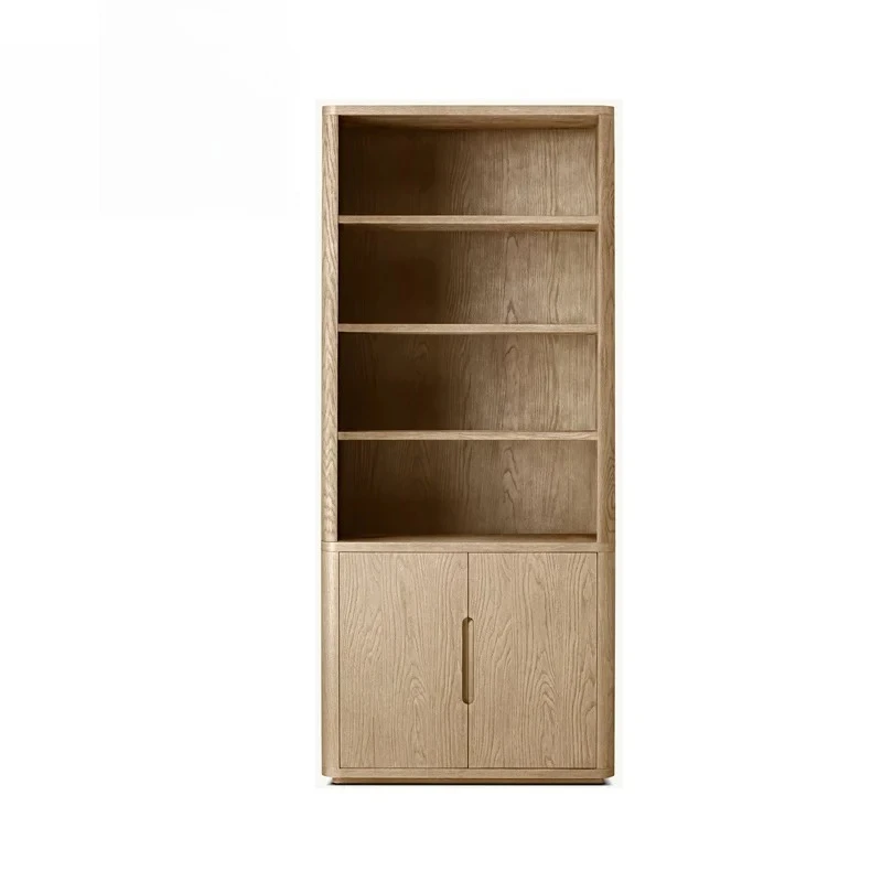 Modern 4 door open solid wood bookcase Nordic style office storage ledges
