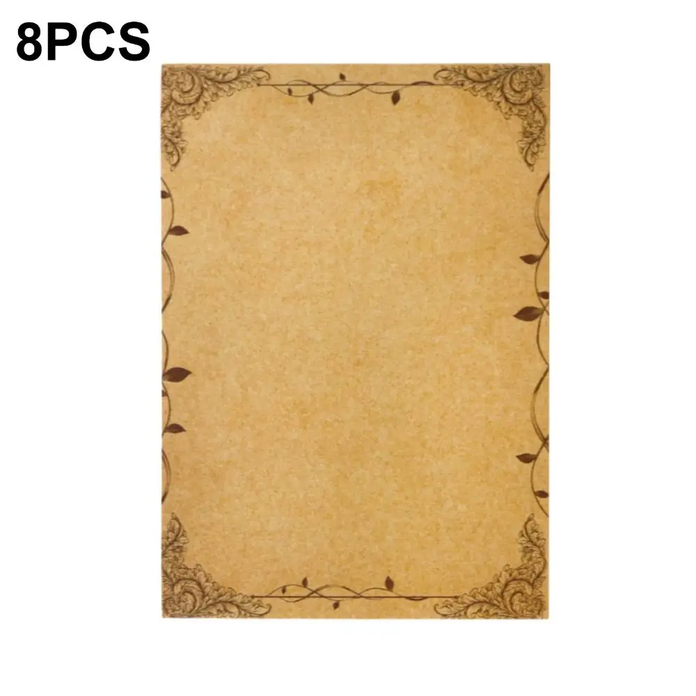 8 Pieces Kraft Writing Paper Floral patterned Antique Colored Printed Mail Paper Brown A5 Writing Stationery Papers