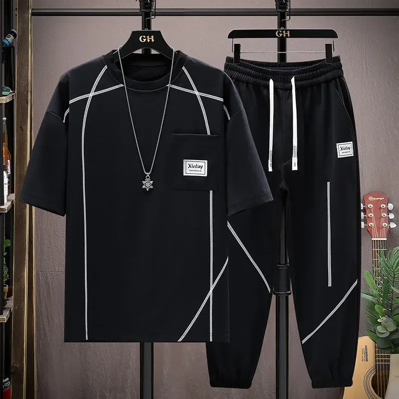 

Sweatshirts Man Trousers Sets Sweatsuit Tracksuit Loose Stylish Essential Polyester High Quality T-shirts Pants Suits for Men