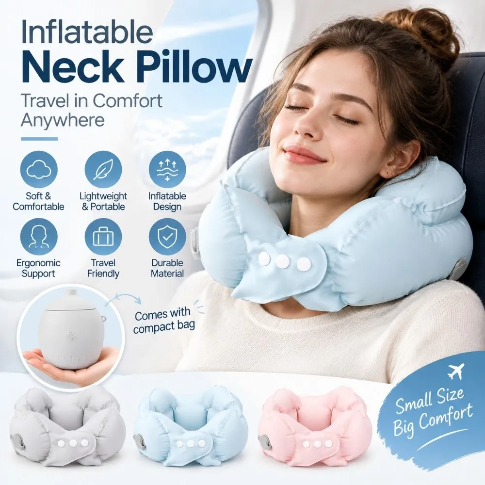 Ultra-Light Inflatable Travel Pillow Cooling Fabric Leak-Proof U-Shaped Neck Pillow Foldable Press Air Pump Air Pillow