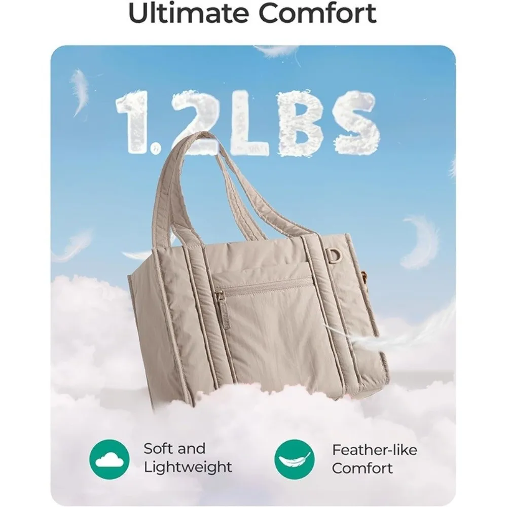 Nylon Puffer Tote Bag for Women Multiple Pockets Water-resistant Puffy Handbag Large Capacity Casual Commuting Bags