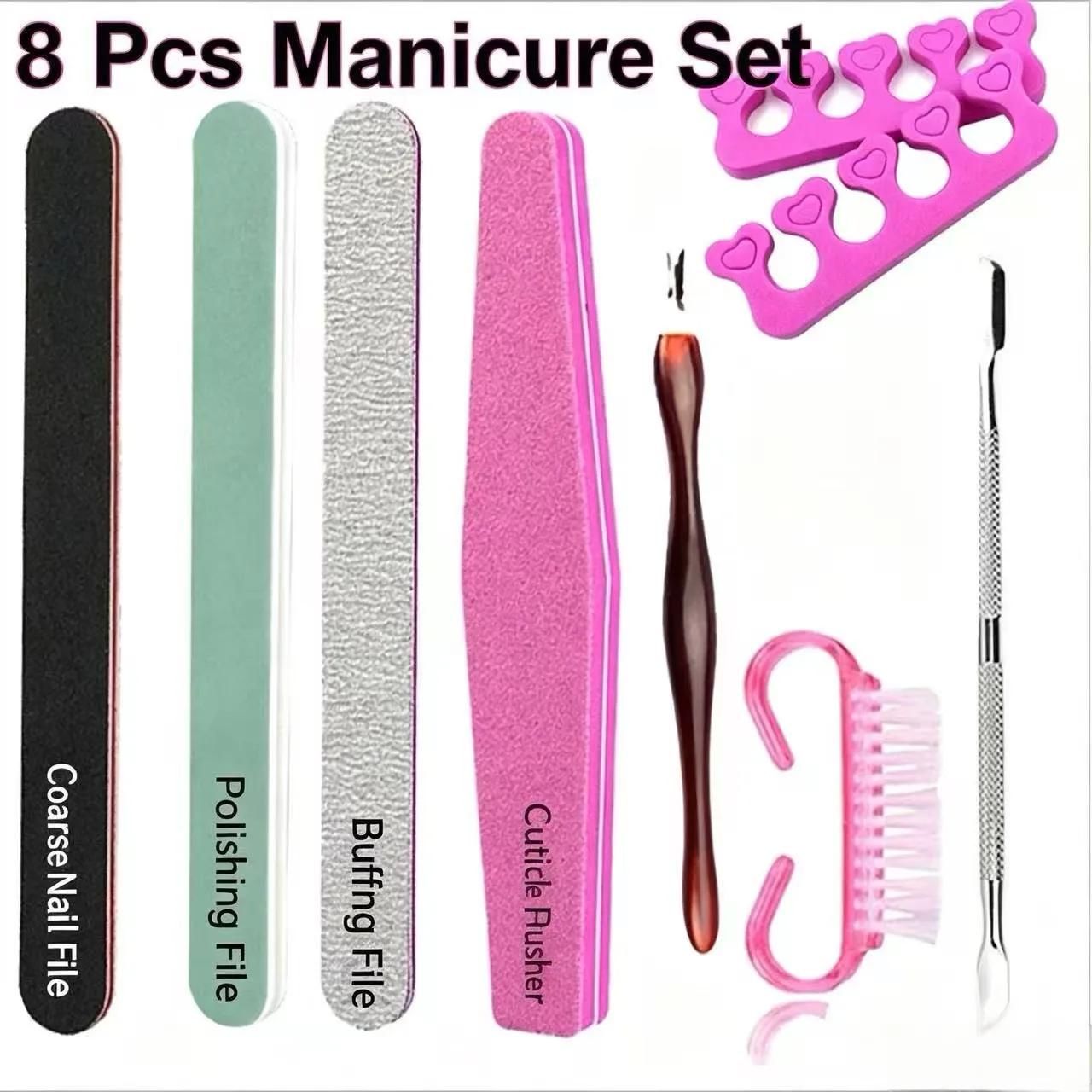8/5Pcs Manicure Pedicure Tools Set Nail File Buffer Cuticle Pusher Remover Toe Separator Nail Art Care Kit For Salon Home DIY