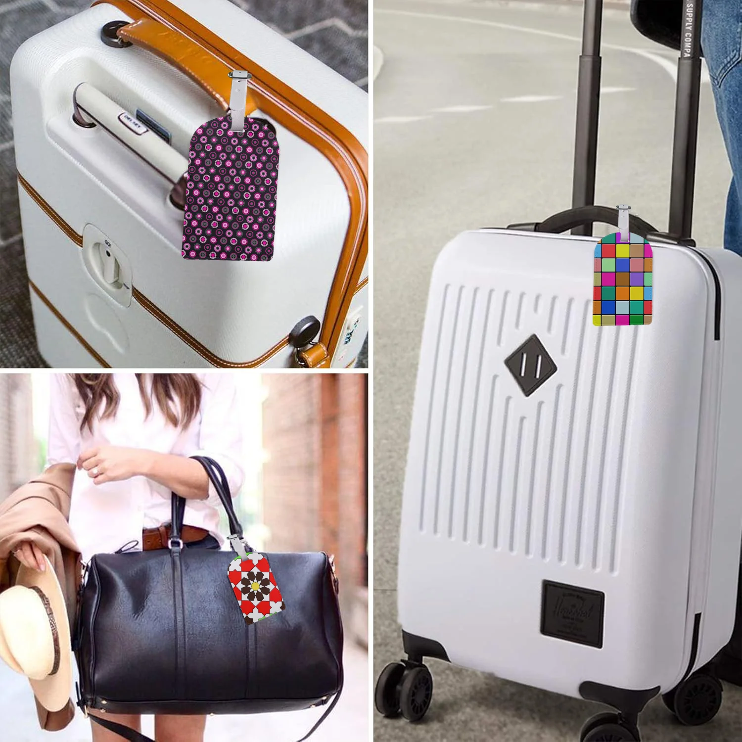 Geometric Art Luggage Tags Personalized Suitcase Tag Airplane Travel Useful Accessories Privacy Cover Luggage Label