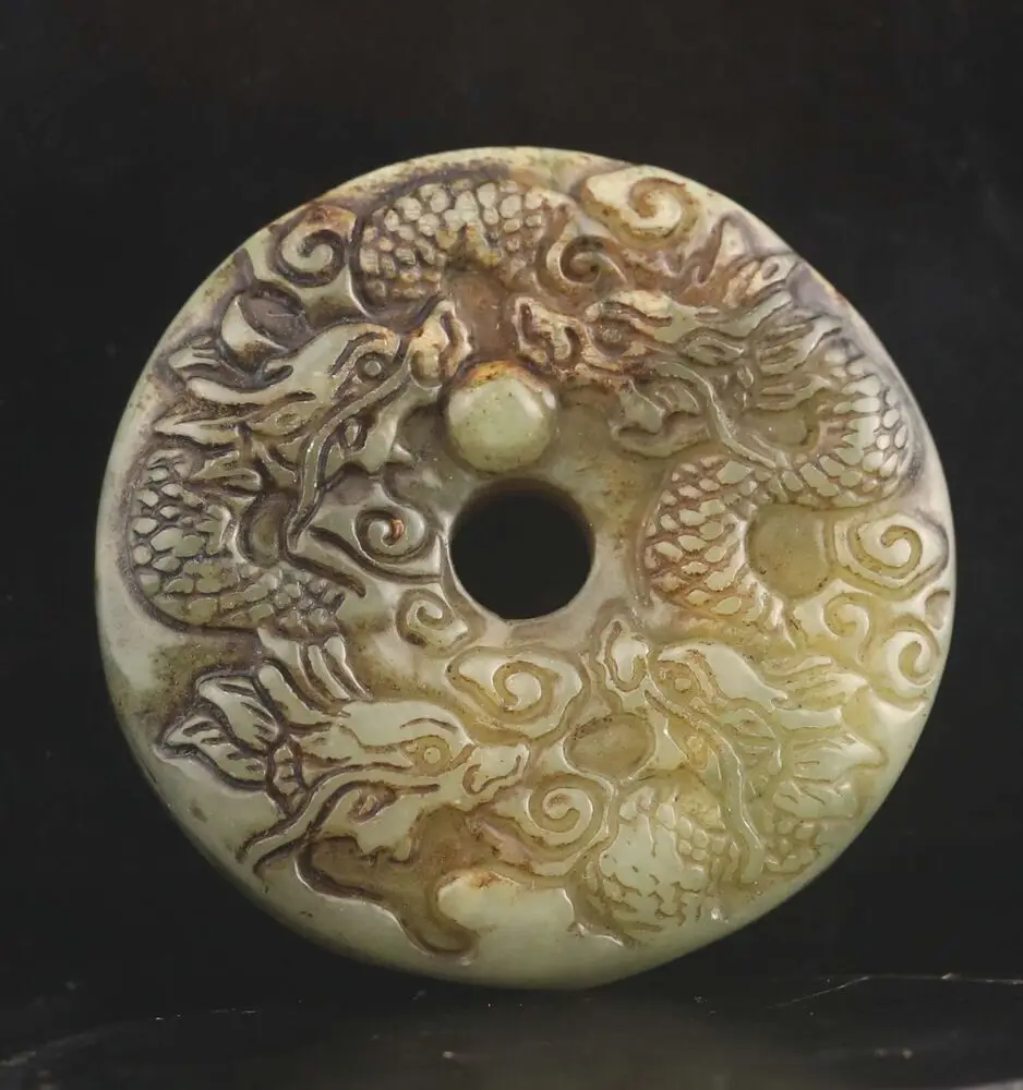Old natural jade hand-carved statue of five dragon Statue