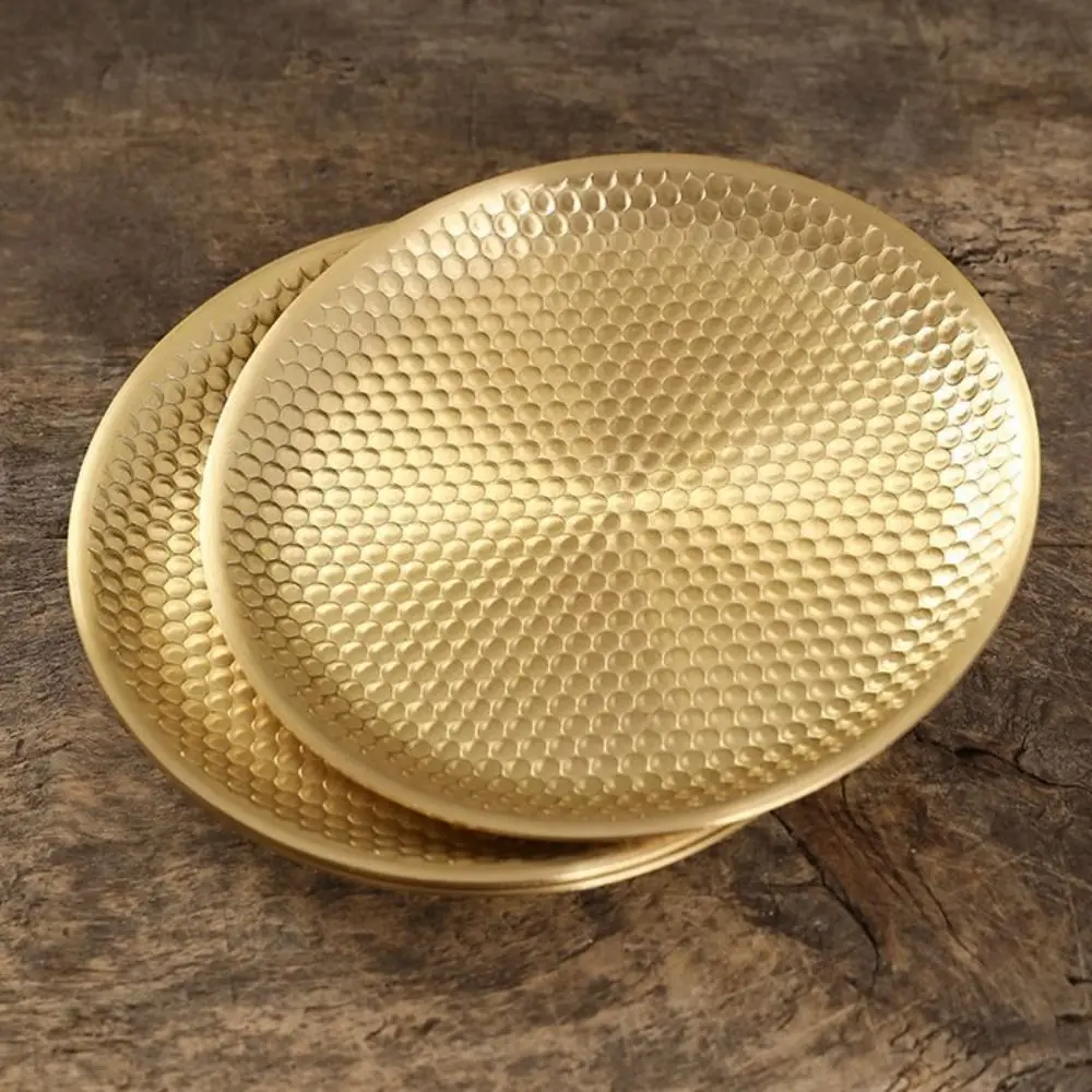 Copper Brass Material Copper Fruit Altar Plate Handcrafted Design Ball Bead Accent Brass Offering Tray Engraving Pattern