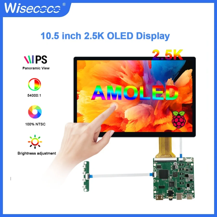 Wisecoco 10.5 inch OLED Display Capacitive Touchscreen 2560x1600 2.5k AMOLED IPS Screen for Raspberry Pi Laptop PS4/5 Xbox 60hz