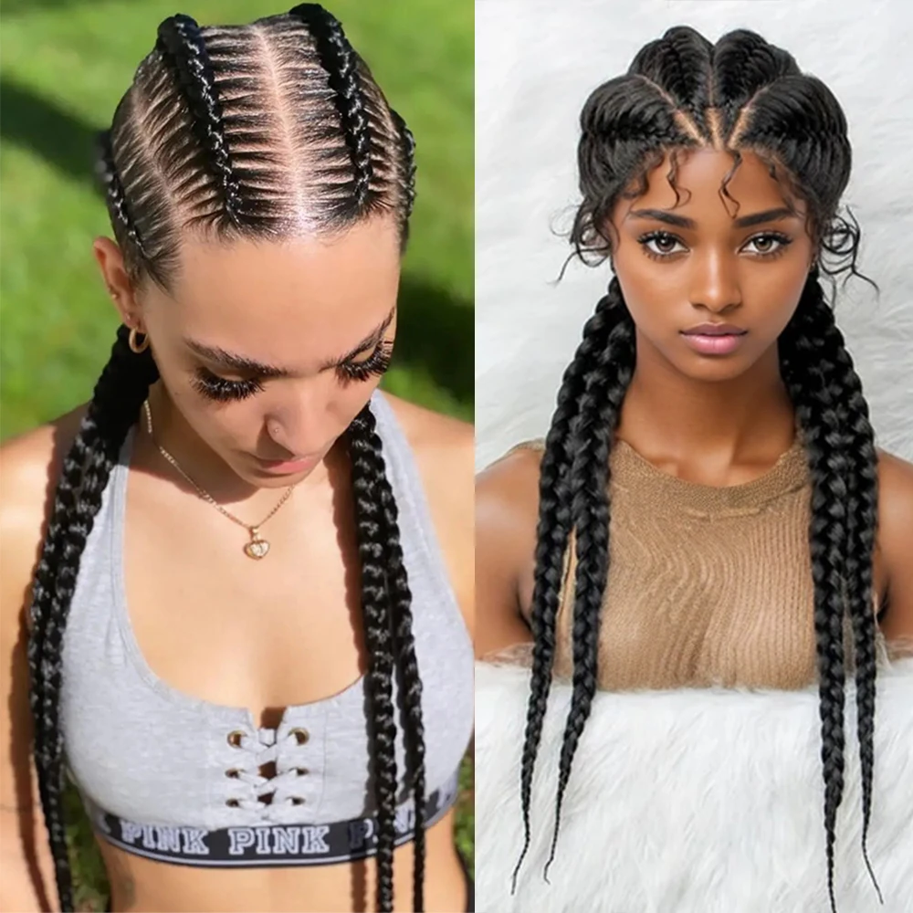 Braided Wigs with Baby Hair Synthetic Lace Front Wigs 26 Inches Natural Black Box Braided Lace Wigs For Black Women