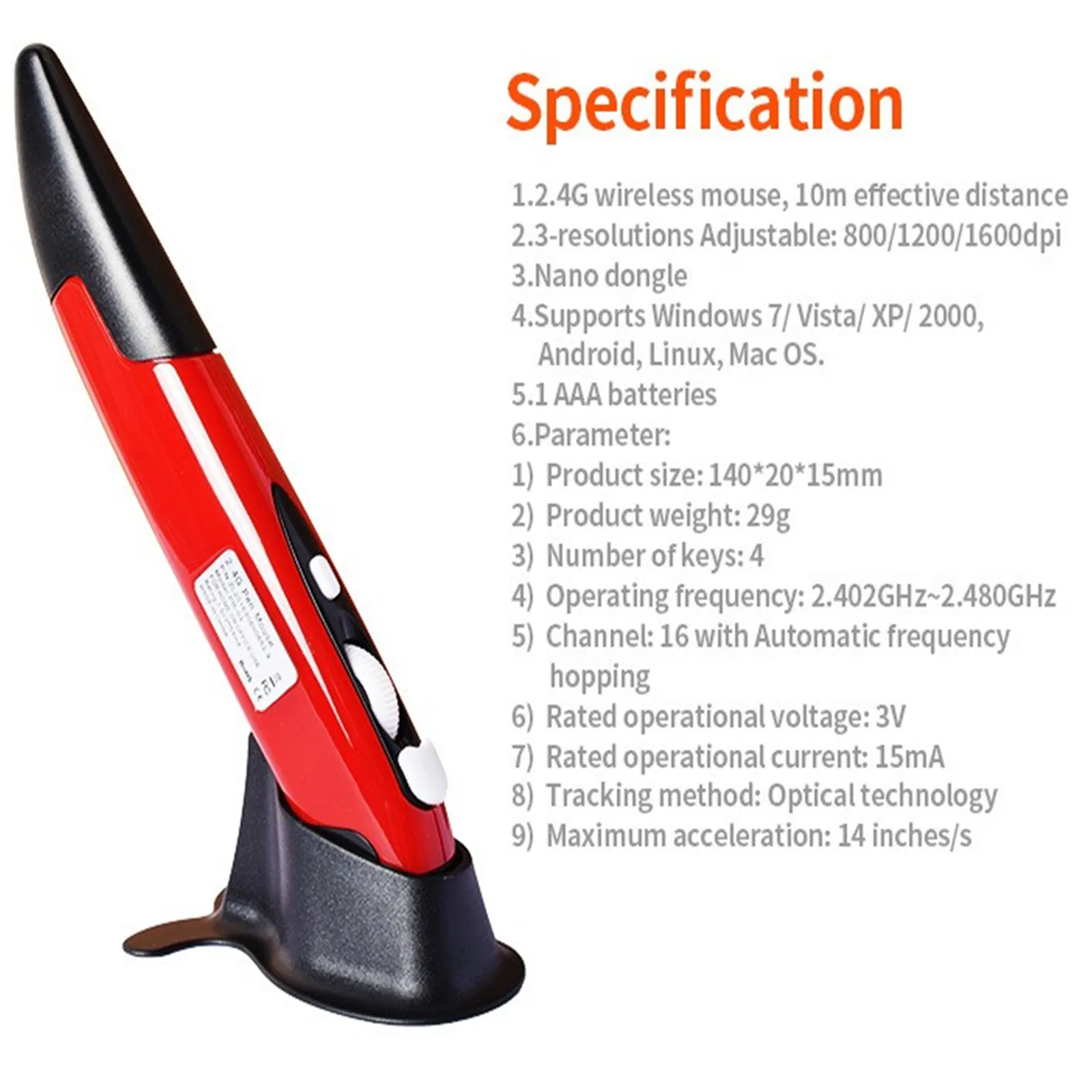 Computer Pen Mouse Wireless Bluetooth Electronic Brain Handwriting Work Meeting Vertical Portable Pointer Three Speed Adjustment